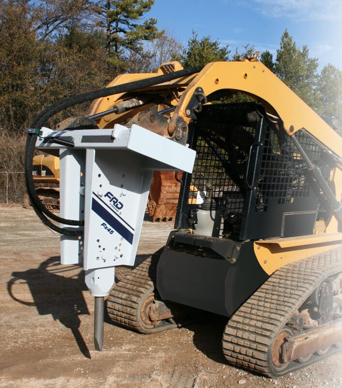 The Fx45a/55a Small Series rock hammers/breakers from Furukawa / FRD are available in a variety of mounting configurations enabling them to be easily attached to mini-excavators, skid-steer loaders & rubber-tired backhoes.
