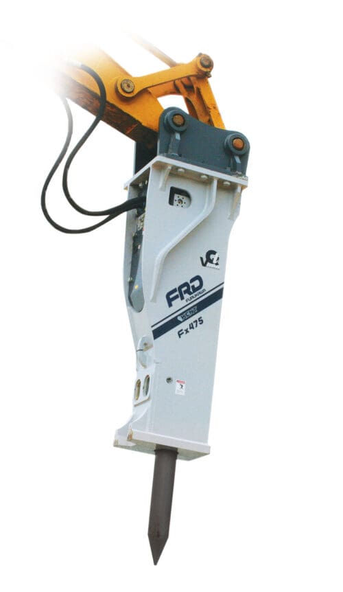 The Fx475 Qtv Large Series rock breaking hammer from Furukawa / FRD is designed for excavators in the 39-61 ton class, the perfect match for this demolition machine.