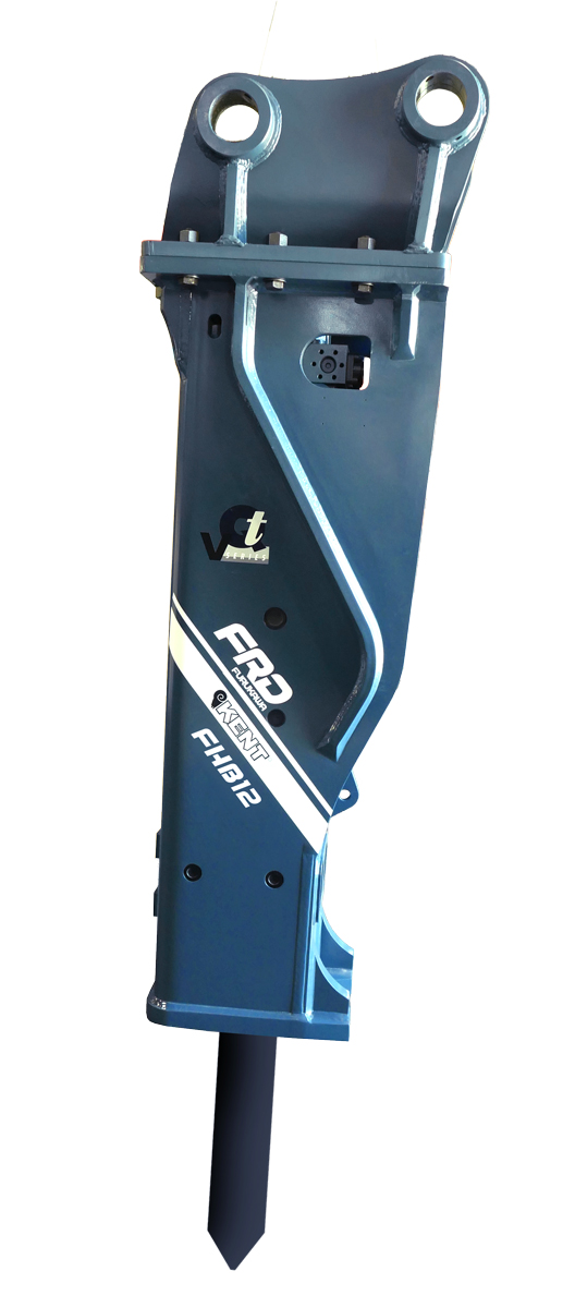FRD's fifth-generation breaker, built without thru-bolts. The FHB12 rock breaker has a 9 to 15 ton carrier range making this mid-sized hammer the perfect choice for backhoes, excavators and mini-excavators.